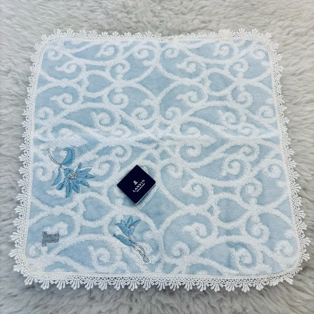Lanvin Light Blue/White w/ Embroidered accent Hand Towel size 11.5”
